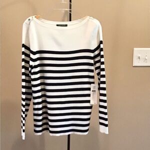 Ralph Lauren Black and White Striped Long Sleeve Top